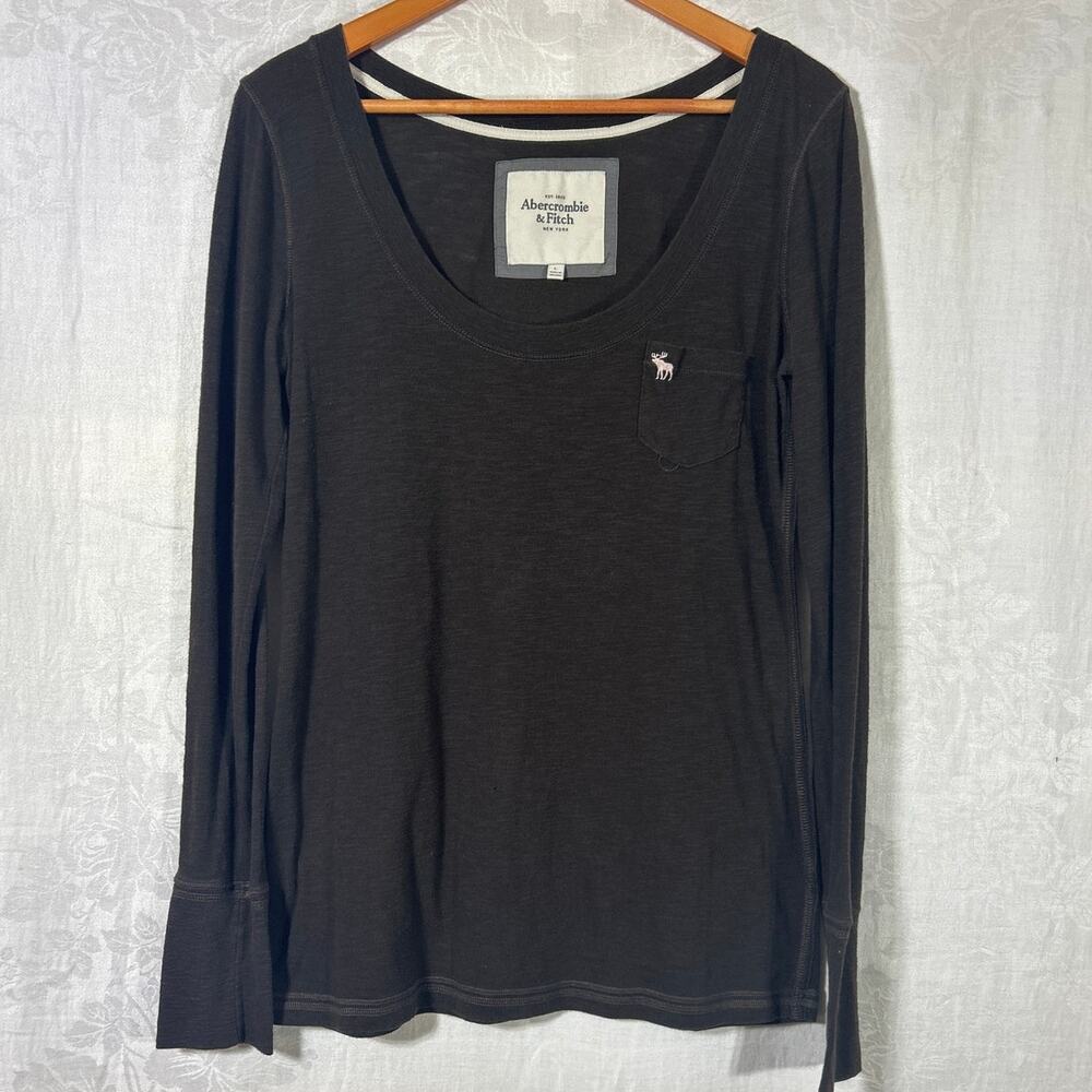 VTG Abercrombie Fitch Y2K Long Sleeve T Shirt Large Brown Babydoll Moose Logo
